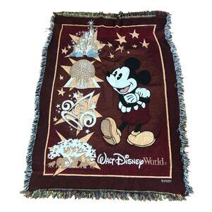 Vintage Disney World Mickey Mouse Tapestry Throw Blanket 42x60"